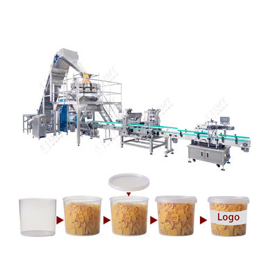 Linea di riempimento completamente automatica a tamburo da 10L per parti di plastica - carico automatico, pesatura, tappo